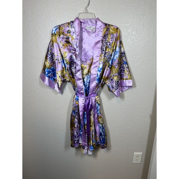 Vintage Set Sante Classics Floral Leopard Print Purple Robe & Slip Set - Size M - Picture 2 of 7